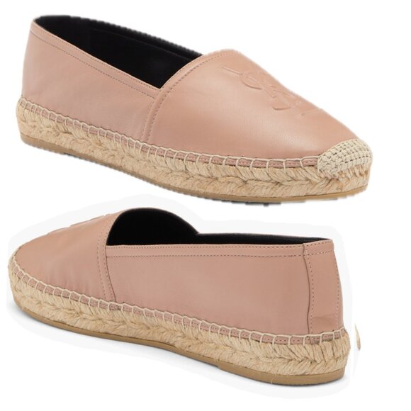 Saint Laurent Cassandre Leather Espadrilles Beige Women Flats Size IT40 US10 - Picture 3 of 11